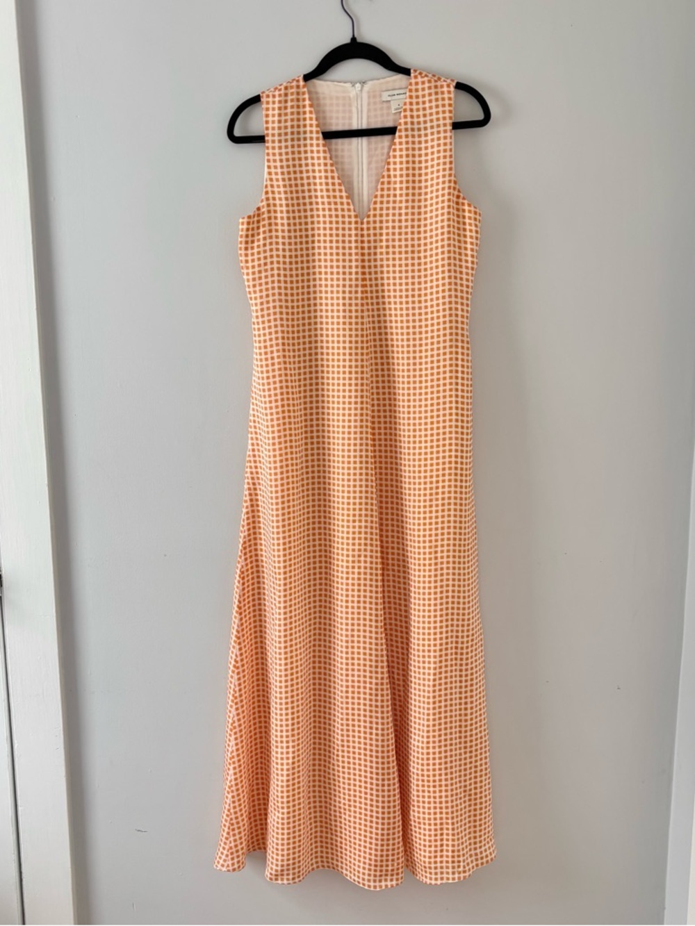 Club Monaco Gingham Soft Swing Maxi Dress Sleeveless V-Neck Orange White